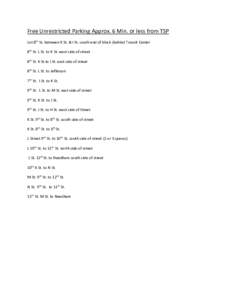 Free Unrestricted Parking Approx. 6 Min. or less from TSP Lot 8th St. between K St. & I St. south end of block (behind Transit Center 8th St. L St. to K St. west side of street 8th St. K St.to I St. east side of street 8