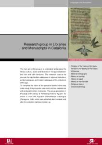 Languages and Humanities  Research group in Libraries and Manuscripts in Catalonia  LINES OF ACTIVITY