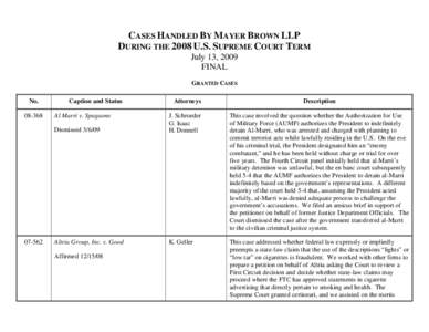 CASES HANDLED BY MAYER BROWN LLP DURING THE 2008 U.S. SUPREME COURT TERM July 13, 2009 FINAL GRANTED CASES No.