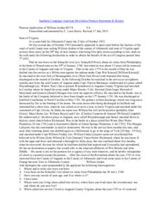 Southern Campaign American Revolution Pension Statements & Rosters Pension Application of William Jordan S8774 VA Transcribed and annotated by C. Leon Harris. Revised 17 July[removed]State of Virginia At a court held for A