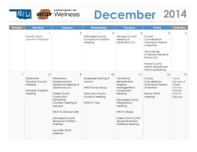 December 2014 Wellness Calendar