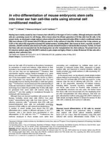 In vitro differentiation of mouse embryonic stem cells into inner ear hair cell-like cells using stromal cell conditioned medium