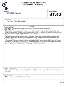 CALIFORNIA STATE SCIENCE FAIR 2014 PROJECT SUMMARY Name(s)  Gabriella J. Malamed