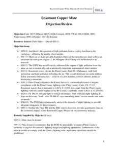 Rosemont Copper Mine, Objection Review Response[removed]Rosemont Copper Mine Objection Review