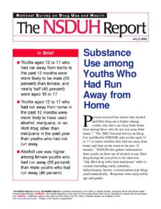 Substance Use among Youths Who Had Run Away from Home