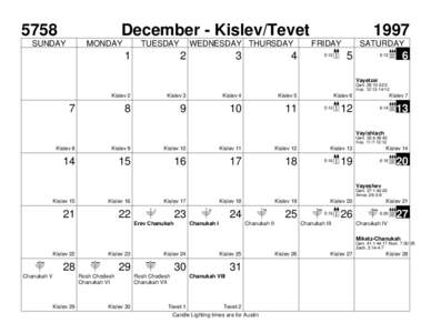 5758  December - Kislev/Tevet SUNDAY