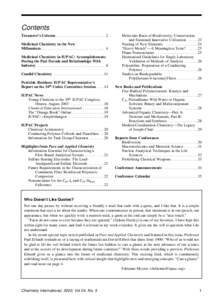 Contents Treasurer’s Column . . . . . . . . . . . . . . . . . . . . . . . . .2 Medicinal Chemistry in the New Millennium . . . . . . . . . . . . . . . . . . . . . . . . . . . . . . . .4 Medicinal Chemistry in IUPAC: Ac