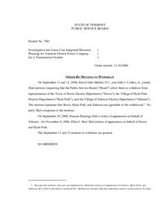 STATE OF VERMONT PUBLIC SERVICE BOARD Docket No[removed]Investigation into Least-Cost Integrated Resource Planning for Vermont Electric Power Company,