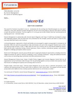 Phon  PRESS RELEASE: By: Starwin Management RE: Launch of TalentEd program Starts….