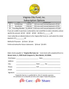 Virginia Elks Fund, Inc. Subscription Options SELECT  
