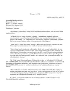 February 9, 1972 OPINION LETTER NO[removed]Honorable Maurice Schechter Senator, Distriot 13 Room 1127, Capitol Building Jefferson City, Missouri 65101