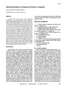 Articles  Mold Remediation of a Research Facility in a Hospital Kevin Lorcheim* and Paul Lorcheim ClorDiSys Solutions, Inc., Lebanon, New Jersey