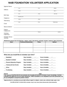 NABI VOLUNTEER APPLICATION FORM