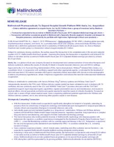 Ketones / Mallinckrodt Incorporated / Mergers and acquisitions / Methadone / Private equity / Madison Dearborn Partners / Financial economics / Finance / Chemistry