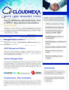 WHITE LABEL MANAGED CLOUD Grow your AWS Business with Complementary - Never Competitive - White Label Services from Cloudnexa Powered by vNOC Whether you are an existing or potential AWS Partner, Cloudnexa can help you a