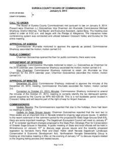 EUREKA COUNTY BOARD OF COMMISSIONERS January 6, 2014 STATE OF NEVADA COUNTY OF EUREKA  )