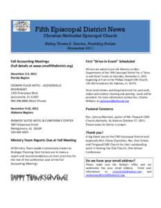 Fifth Episcopal District News Christian Methodist Episcopal Church Bishop Teresa E. Snorton, Presiding Prelate November[removed]Fall Accounting Meetings