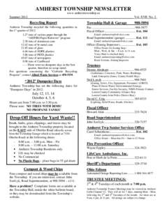 AMHERST TOWNSHIP NEWSLETTER www.amhersttownship.us Summer 2012 Vol. XVII No. 2