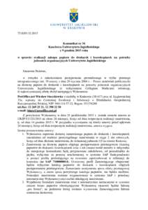 Komunikat nr 34 Kanclerza Uniwersytetu Jagiellońskiego z 9 grudnia 2015 roku w sprawie: realizacji zakupu papieru do drukarek i kserokopiarek na potrzeby