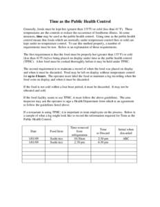 Time as the Public Health Control Generally, foods must be kept hot (greater than 135°F) or cold (less than 41°F). These temperatures are the controls to reduce the occurrence of foodborne illness. In some instances, t