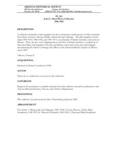 ARIZONA HISTORICAL SOCIETY 949 East Second Street Tucson, AZ[removed]Library and Archives[removed]Fax: ([removed]removed]