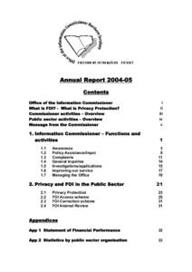 Annual Report[removed]Contents Office of the Information Commissioner What is FOI? - What is Privacy Protection? Commissioner activities – Overview Public sector activities – Overview