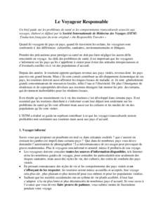 Le Voyageur Responsable Un bref guide sur les problèmes de santé et les comportements transculturels associés aux voyages, élaboré et diffusé par la Société Internationale de Médecine des Voyages (ISTM) Traducti