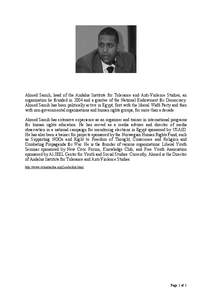 Ahmed Samih, head of the Andalus Institute for Tolerance and Anti-Violence Studies, an organization he founded in 2004 and a grantee of the National Endowment for Democracy. Ahmed Samih has been politically active in Egy