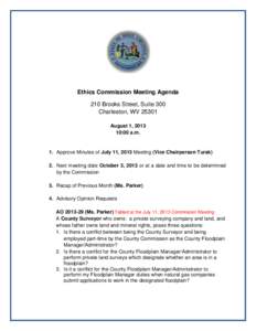 Ethics Commission Meeting Agenda 210 Brooks Street, Suite 300 Charleston, WV[removed]August 1, [removed]:00 a.m.