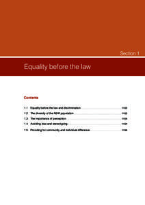 Section 1  Equality before the law Contents 1.1	 Equality before the law and discrimination .  .  .  .  .  .  .  .  .  .  .  .  .  .  .  .  .  .  .  .  .  .  .  .  .  .  .  .  .  .  .  . 1103