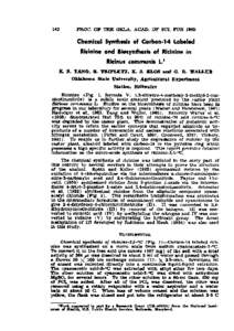 Chemical Synthesis of Carbon-14 Labeled Ricinine and Biosynthesis of Ricinine in Ricinus communis