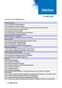 Common Unit Qualifications Fitness Instructing Level 2 Certificate in Fitness Instructing Level 3 Certificate in Personal Training Level 3 Award in Conversion of Advanced Fitness Instructor to Personal Trainer Status Lev