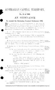 AUSTRALIAN CAPITAL TERRITORY. No. 13 of[removed]AN ORDINANCE To amend the Rationing Control Ordinance 1942.