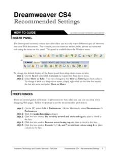 Dreamweaver CS4 Recommended Settings How to Guide HOW TO GUIDE