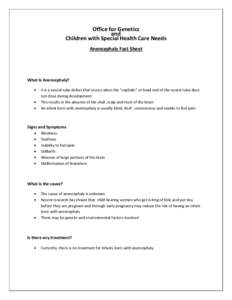 Office for Genetics   and   Children with Special Health Care Needs    Anencephaly Fact Sheet   