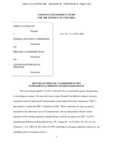 Case 1:11-cv[removed]ABJ Document 94 Filed[removed]Page 1 of 9  UNITED STATES DISTRICT COURT FOR THE DISTRICT OF COLUMBIA  CHRIS VAN HOLLEN,