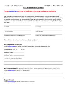 Texas Tech University  EVENT PLANNING FORM College of Architecture