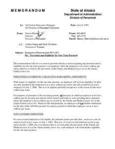 MEMORANDUM  State of Alaska Department of Administration Division of Personnel