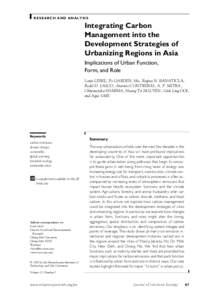 RESEARCH AND ANALYSIS  Integrating Carbon Management into the Development Strategies of Urbanizing Regions in Asia