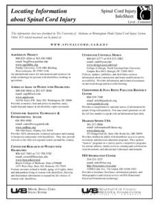 Locating Information about Spinal Cord Injury Spinal Cord Injury InfoSheet