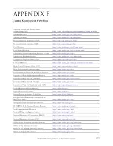 APPENDIX F Justice Component Web Sites American Indian and Alaska Native Affairs Desk (OJP)  http://w ww .ojp.usdoj.gov/a merican native/w hats_ne w.htm