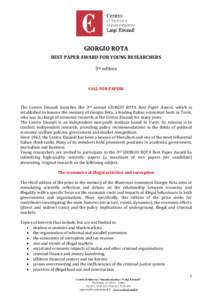 GIORGIO ROTA BEST PAPER AWARD FOR YOUNG RESEARCHERS 3rd edition CALL FOR PAPERS