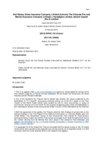 Page 1  Aioi Nissay Dowa Insurance Company Limited (formerly The Chiyoda Fire and Marine Insurance Company Limited) v Heraldglen Limited, Advent Capital (No.3) Limited Claim No 2012 Folio 272