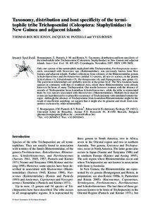 Taxonomy, distribution and host specificity of the termitophile tribe Trichopseniini (Coleoptera: Staphylinidae) in New Guinea and adjacent islands THOMAS BOURGUIGNON, JACQUES M. PASTEELS and YVES ROISIN