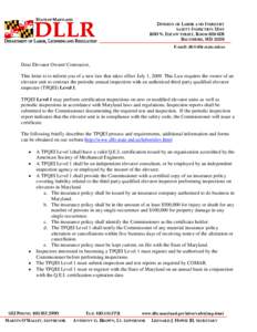 DIVISION OF LABOR AND INDUSTRY SAFETY INSPECTION UNIT 1100 N. EUTAW STREET, ROOM[removed]BALTIMORE, MD[removed]E-mail: [removed]