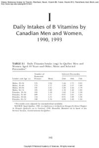 Dietary Reference Intakes for Thiamin, Riboflavin, Niacin, Vitamin B6, Folate, Vitamin B12, Pantothenic Acid, Biotin, and http://www.nap.edu/catalog/6015.html I Daily Intakes of B Vitamins by Canadian Men and Women,