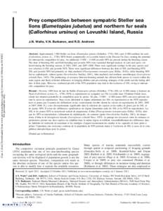 Prey competition between sympatric Steller sea lions (Eumetopias jubatus) and northern fur seals (Callorhinus ursinus) on Lovushki Island, Russia