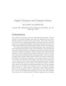 P¯an.ini’s Grammar and Computer Science Saroja Bhate and Subhash Kak Annals of the Bhandarkar Oriental Research Institute, vol. 72,