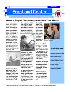 March[removed]Front and Center Newsletter Published For the Parents and Friends of the Cadets of Fork Union Military Academy  History Project Discovers Alum William Knox Martin