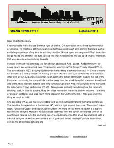 SDANG NEWSLETTER  September 2013 Dear Chapter Members, It is impossible not to discuss Seminar right off the bat. On a personal level, it was a phenomenal